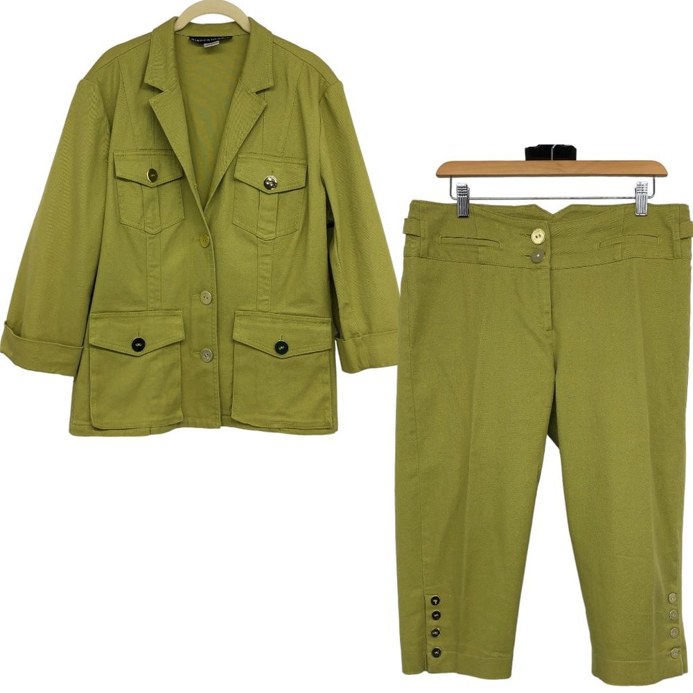 Olive Green Women's Pantsuit Jacket & Cropped Pants